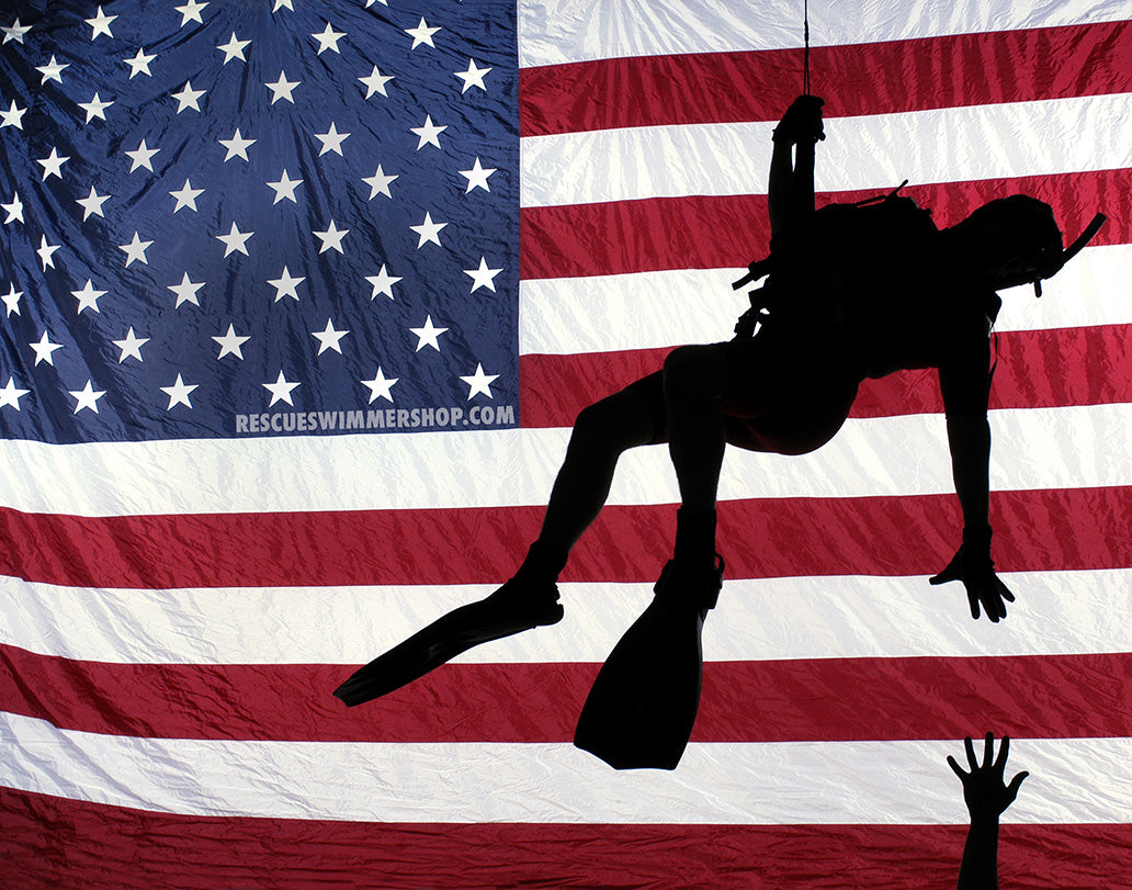 Rescue Swimmer American flag Silhouette Photo