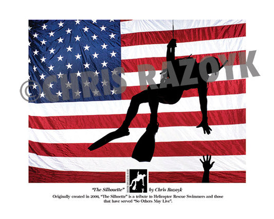 Rescue Swimmer Silhouette Fine Art Print | Coast Guard Aviation Photography | Rescue Swimmer Shop