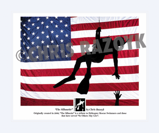 Rescue Swimmer Silhouette Fine Art Print | Coast Guard Aviation Photography | Rescue Swimmer Shop