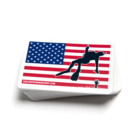 Rescue Swimmer Silhouette American Flag Sticker